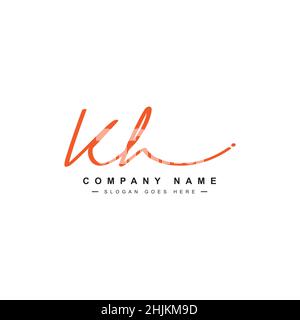 Initial Letter KH Logo - Handwritten Signature Logo - Minimal Vector Logo for Initials in handwriting style Stock Vector