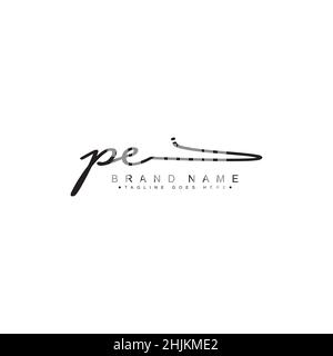 Initial Letter PE Logo - Handwritten Signature Style Logo - Minimal Vector Logo for Initials in handwriting style Stock Vector