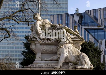 War memorial in Düsseldorf in a public park on a bright winter day Stock Photo