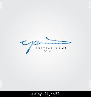 Initial Letter CP Logo - Hand Drawn Signature Style Logo - Minimal Vector Logo for Initials in handwriting style Stock Vector