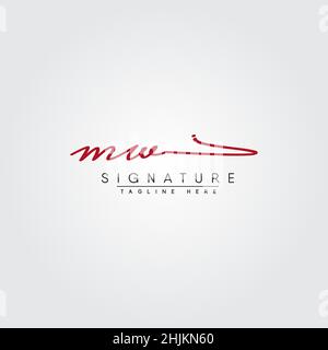 Initial Letter MW Logo - Hand Drawn Signature Style Logo - Minimal Vector Logo for Initials in handwriting style Stock Vector
