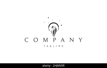 Vector logo on which an abstract image of a cute sleeping owl against the background of the moon. Stock Vector