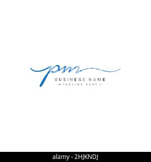 Initial Letter PM Logo - Hand Drawn Signature Style Logo - Minimal Vector Logo for Initials in handwriting style Stock Vector