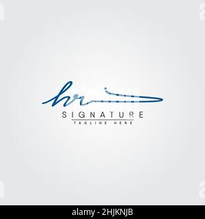 Initial Letter HR Logo - Hand Drawn Signature Logo - Minimal Vector Logo for Initials in handwriting style Stock Vector