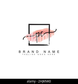 Initial Letter PC Logo - Hand Drawn Signature Style Logo - Minimal Vector Logo for Initials in handwriting style Stock Vector