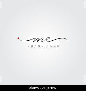 Initial Letter ME Logo - Handwritten Signature Logo - Minimal Vector Logo for Initials in handwriting style Stock Vector