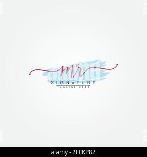 Initial Letter MR Logo - Hand Drawn Signature Style Logo - Minimal Vector Logo for Initials in handwriting style Stock Vector