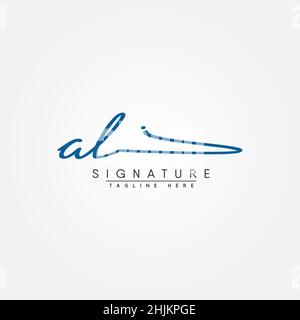 Initial Letter AL Logo - Handwritten Signature Style Logo - Minimal Vector Logo for Initials in handwriting style Stock Vector