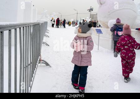 Moscow, Russia, 29.01.2022 Ice and snow sculpture festival in Gorky Park Stock Photo