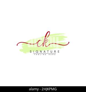 Initial Letter CK Logo - Hand Drawn Signature Style Logo - Minimal Vector Logo for Initials in handwriting style Stock Vector