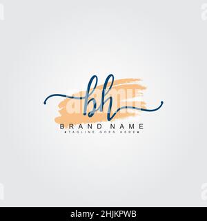 Initial Letter BH Logo - Hand Drawn Signature Logo - Minimal Vector Logo for Initials in handwriting style Stock Vector