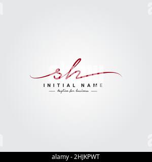 Initial Letter SH Logo - Hand Drawn Signature Style Logo - Minimal Vector Logo for Initials in handwriting style Stock Vector