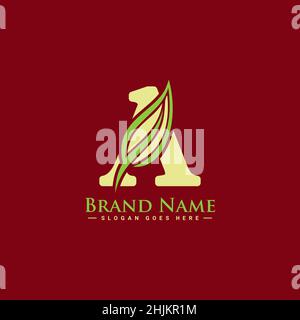 A Logo - Initial Letter A Logo with Leaf - Monogram Vector Logo Template for Business Name Initials Stock Vector
