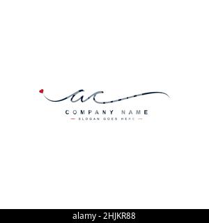 Initial Letter AC Logo - Hand Drawn Signature Logo - Minimal Vector Logo for Initials in handwriting style Stock Vector