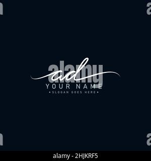 Initial Letter AD Logo - Hand Drawn Signature Logo - Minimal Vector Logo for Initials in handwriting style Stock Vector