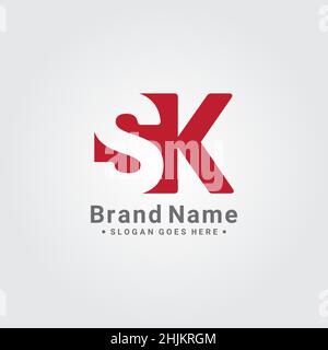 Initial Letter SK Logo - Minimal Business Logo for Alphabet S and K - Monogram Vector Logo Template for Business Name Initials Stock Vector