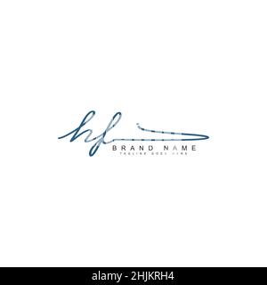 Initial Letter HF Logo - Handwritten Signature Logo - Minimal Vector Logo for Initials in handwriting style Stock Vector