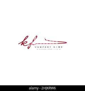 Initial Letter KF Logo - Hand Drawn Signature Logo - Minimal Vector Logo for Initials in handwriting style Stock Vector