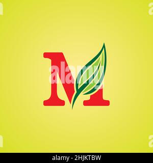 M Logo - Initial Letter M with Leaf - Monogram Vector Logo Template for Business Name Initials Stock Vector