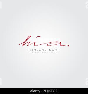Initial Letter HI Logo - Hand Drawn Signature Style Logo - Minimal Vector Logo for Initials in handwriting style Stock Vector