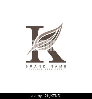 K Letter Leaf Logo - Organic Logo for Initial Letter K - Monogram Vector Logo Template for Business Name Initials Stock Vector