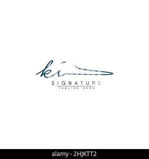 Initial Letter KI Logo - Handwritten Signature Logo - Minimal Vector Logo for Initials in handwriting style Stock Vector