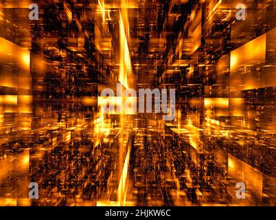 Inside futuristic golden room - abstract 3d illustration Stock Photo