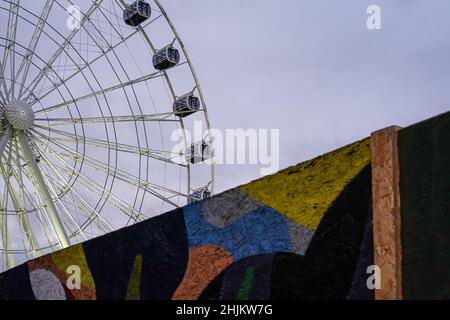 The world's largest mobile Ferris wheel, the Umadum, pictured here is 78 meters high and is located in Munich's Werksviertel. Stock Photo