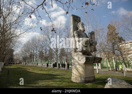 Bucharest, Romania - January 24, 2022: Serban Cantacuzino statue near the Patriarchal Palace in Bucharest. Stock Photo