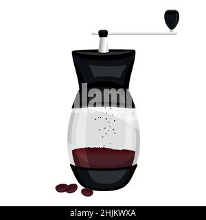 Realistic stylish manual coffee grinder isolated on white background - Vector illustration Stock Vector