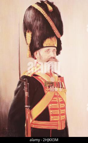 Palace grenadier of the Russian Empire. Painting of the late 19th - early 20th centuries. Stock Photo