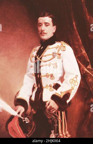 Portrait of the Cornet of the Life Guards Hussar Regiment P.M. Raevsky. Painting of 1913. Stock Photo