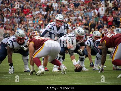 New England Patriots offensive tackle Trent Brown (77) reacts during ...