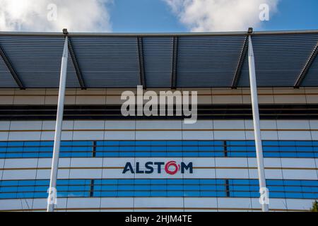 Exterior view of the headquarters of Alstom, a French multinational company mainly specializing  in rail transport (train, tram and metro) Stock Photo