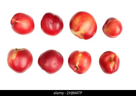 Set of peaches in different positions isolated on white background Stock Photo