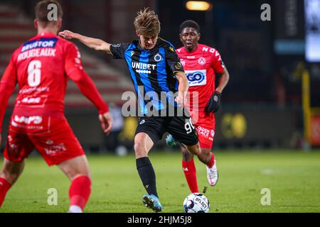 KORTRIJK, BELGIUM - JANUARY 30: Charles De Ketelaere of Club Brugge KV during the Jupiler Pro League match between KV Kortrijk and Club Brugge at Guldensporenstadion on January 30, 2022 in Kortrijk, Belgium (Photo by Ben Gal/Orange Pictures) Stock Photo