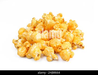 Pile of cheesy popcorns isolated on white background Stock Photo