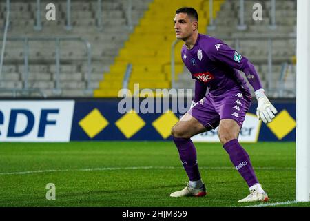 LENS, FRANCE - JANUARY 30: goalkeeper Vito Mannone of AS Monaco during the Coupe de France match between RC Lens and AS Monaco at Stade Bollaert-Delelis on January 30, 2022 in Lens, France (Photo by Jeroen Meuwsen/Orange Pictures) Stock Photo