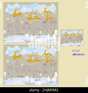 find 10 differences rebus for children under 6 years old, presented by seasons of the year Stock Vector