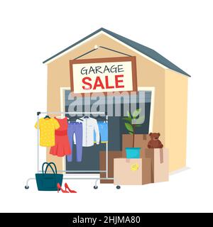 Vector cartoon style illustration of garage sale Stock Vector