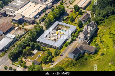 Aerial view, Caritas retirement home and nursing home St. Franziskus-Haus, Elspe, Lennestadt, Sauerland, North Rhine-Westphalia, Germany, demolition, Stock Photo