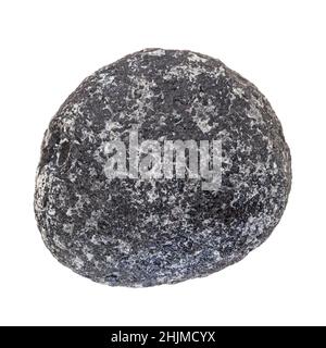 naturally rounded black volcanic glass obsidian cobble stone rock isolated on white background Stock Photo