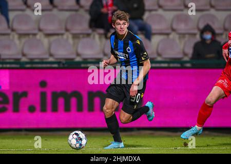 KORTRIJK, BELGIUM - JANUARY 30: Charles De Ketelaere of Club Brugge KV during the Jupiler Pro League match between KV Kortrijk and Club Brugge at Guldensporenstadion on January 30, 2022 in Kortrijk, Belgium (Photo by Ben Gal/Orange Pictures) Stock Photo