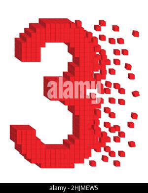 Vector shaped three-dimensional red color cubes in a form of a number three Stock Vector