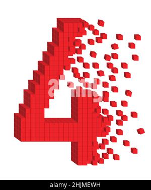 Vector shaped three-dimensional red color cubes in a form of a number four Stock Vector