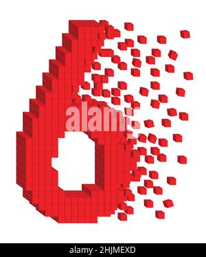 Vector shaped three-dimensional red color cubes in a form of a number six Stock Vector