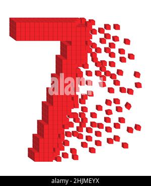 Vector shaped three-dimensional red color cubes in a form of a number seven Stock Vector