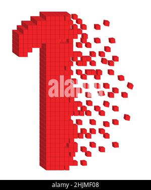 Vector shaped three-dimensional red color cubes in a form of a number one Stock Vector