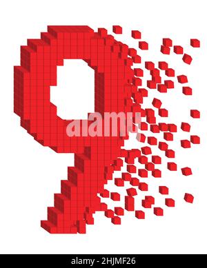 Vector shaped three-dimensional red color cubes in a form of a number nine Stock Vector