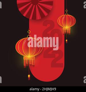 Traditional lunar year backgrounds with hanging lanterns. Stock Vector